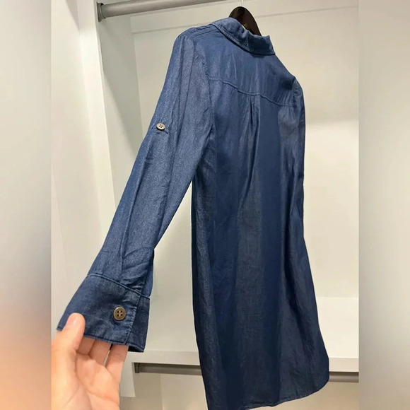 Westport 1962 Chambray Denim Blue Dress Long Sleeve Quarter Button Medium - Picture 9 of 9